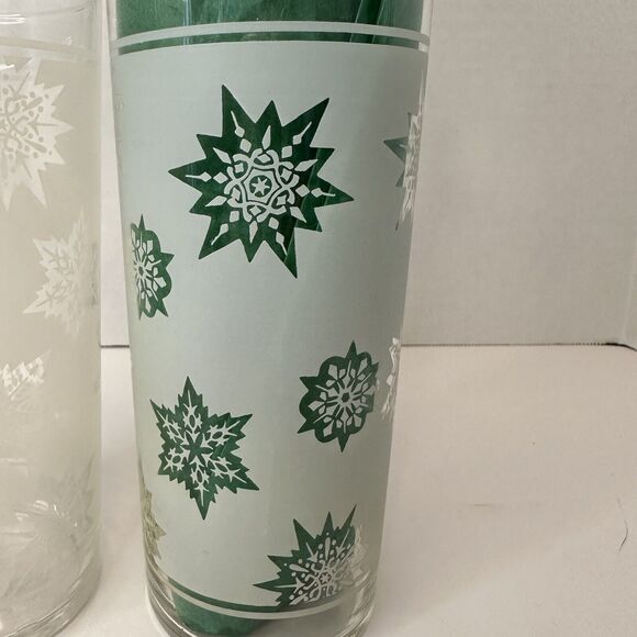 Federal Glass White Satin Frost Snowflake Starburst Highball Glasses PAIR(2) VTG - Picture 5 of 11